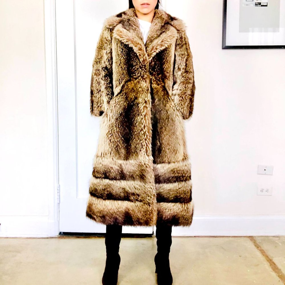 Donald Brooks Chestnut Brown Raccoon Fur Coat S // Vintage